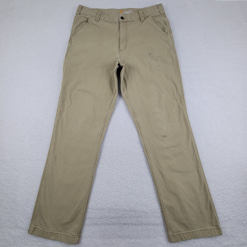Carhartt Pants Mens 34x31 Khaki Relaxed Fit‎ Workwear Stain Carpenter Utility